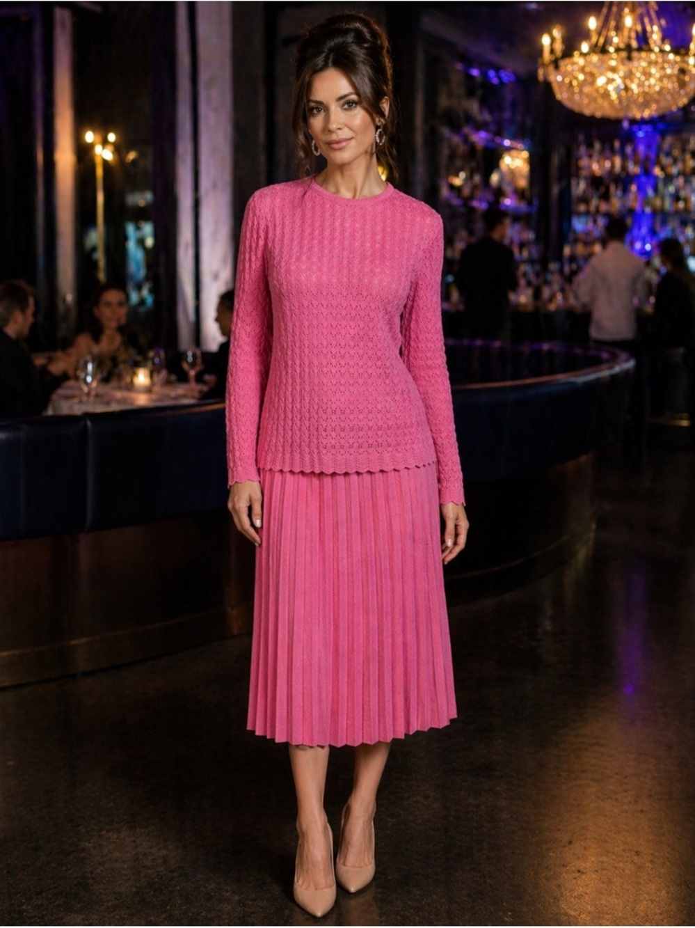 💖 Elegant Vintage Castleberry Cranberry-Pink Knit Skirt Set